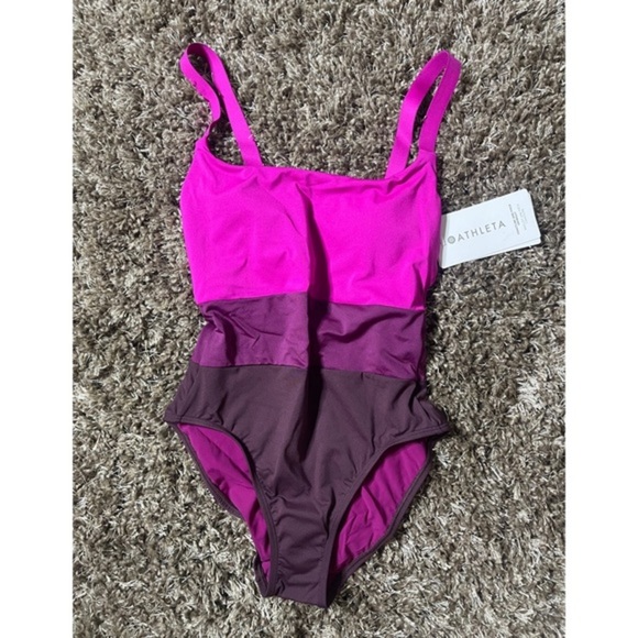 NWT Athleta Color Block One Piece Swimsuit, Size XXS Electric Fuchsia - Picture 2 of 6